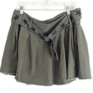 Y2K Inspired Army Green Mini Skirt Grommet Belt With Stars Women's Size XL